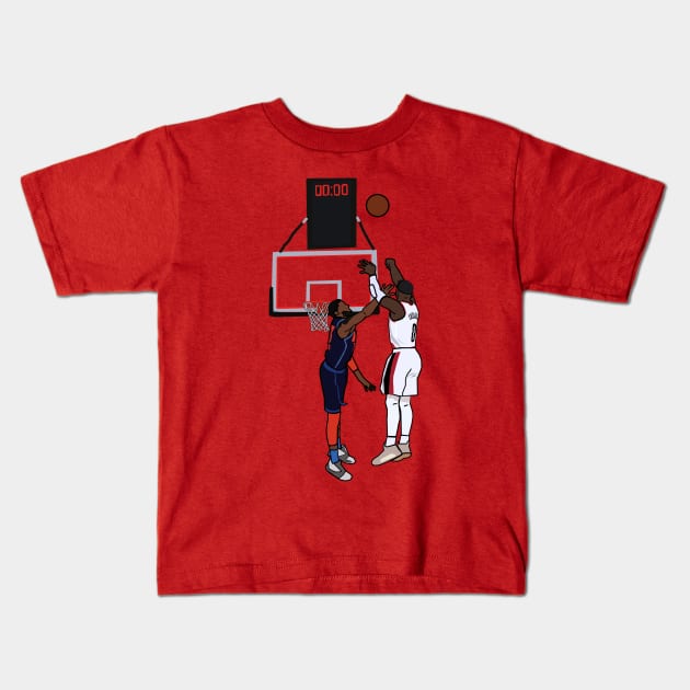 Damian Lillard Game Winner Vs The Thunder - NBA Portland Trailblazers Kids T-Shirt by xavierjfong
